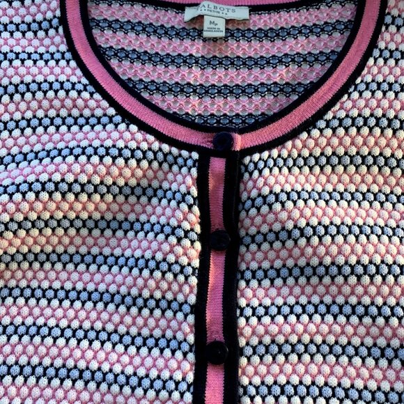 Talbots Cardigan Sweater Womens M Petite Pink Blue White Button Up Polka Dots - Picture 9 of 11